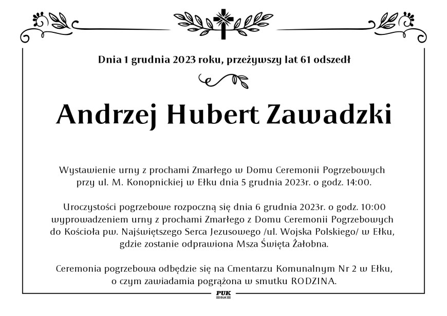 Andrzej Hubert Zawadzki - nekrolog